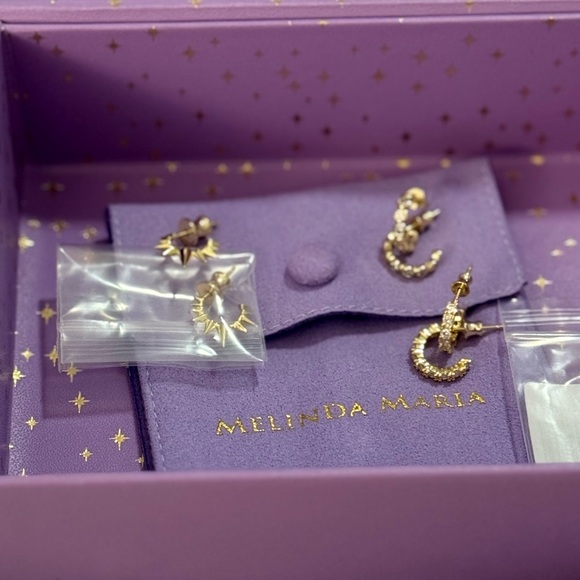 NWT Melinda Maria 3 Pairs Gold Huggie Earrings "They're So Cute" and "Gabriella" - Picture 3 of 6